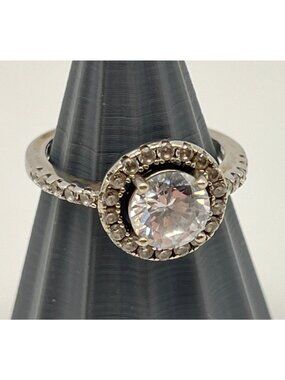 GM 925 Sterling Silver Round CZ Halo Engagement Style Ring Size 6 3.71g